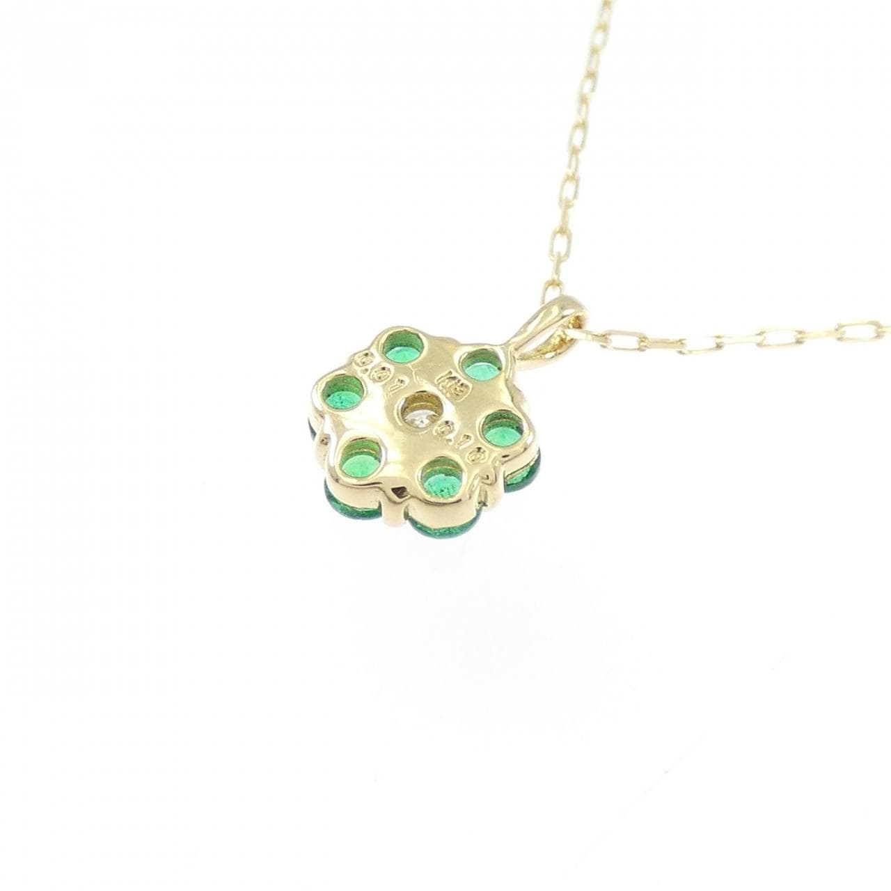 【新品】K18YG フラワー エメラルド ネックレス 0.10CT