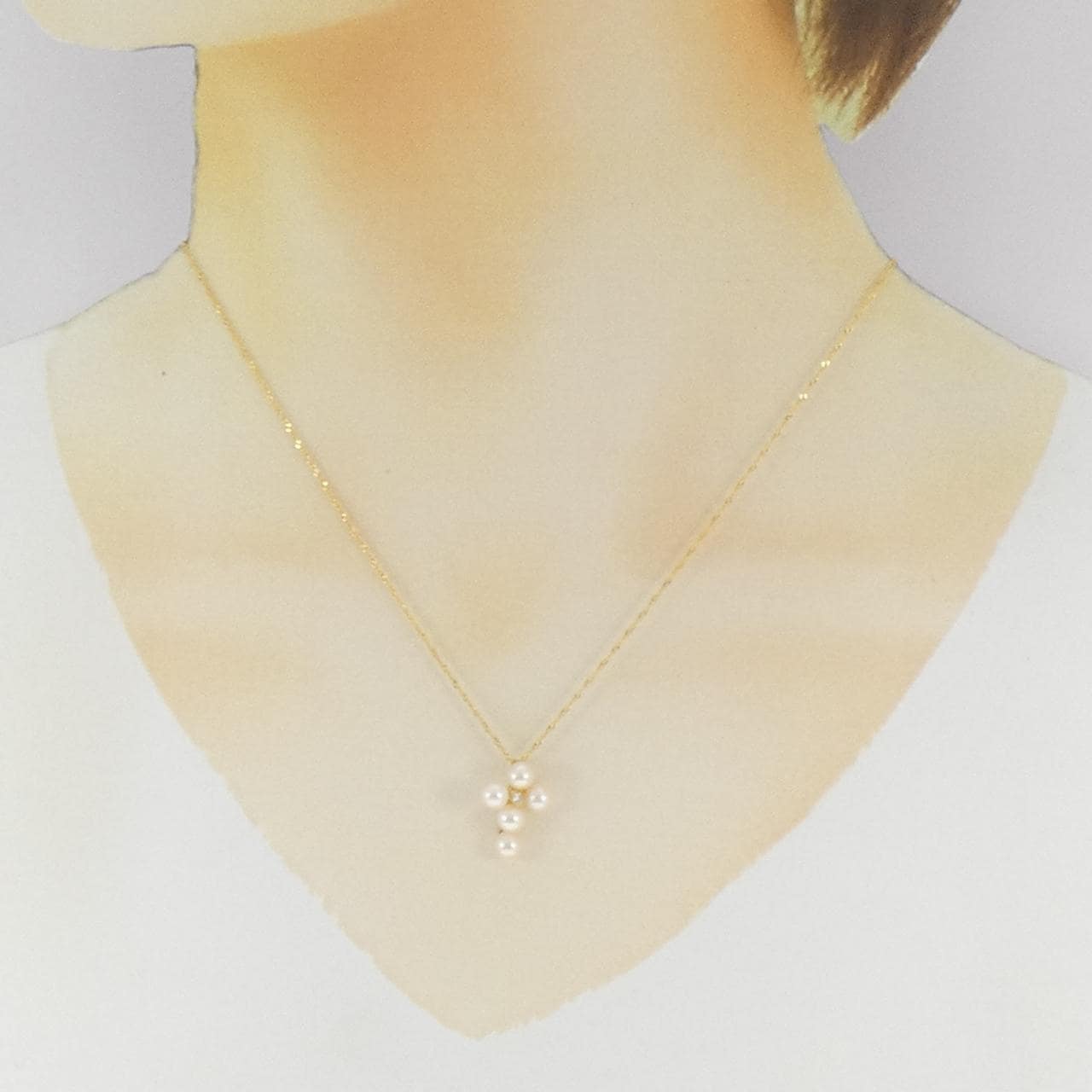 K18YG クロス 淡水パール ネックレス