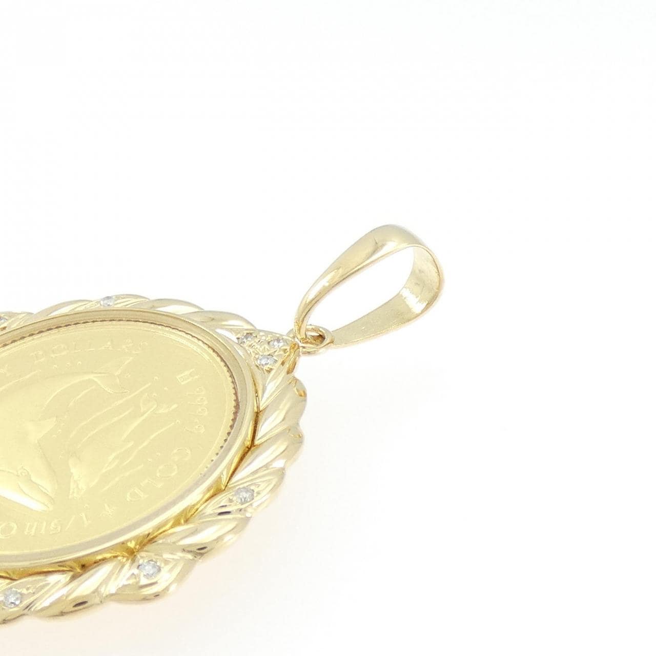 K18YG(枠) ダイヤモンド コイン ペンダント 0.12CT
