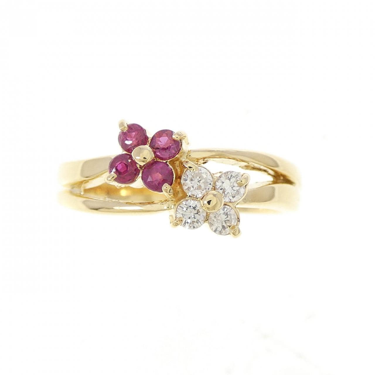 K18YG フラワー ルビー リング 0.21CT