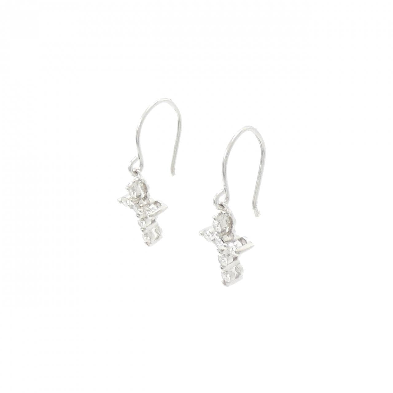 K18WG Cross Diamond Earrings 0.12CT