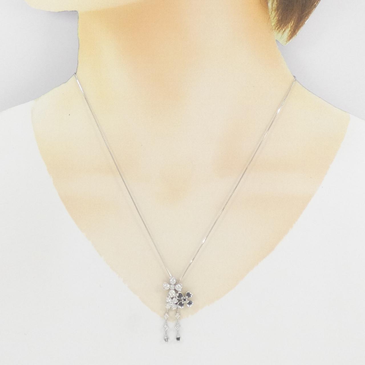 K18WG フラワー ダイヤモンド ネックレス 1.00CT