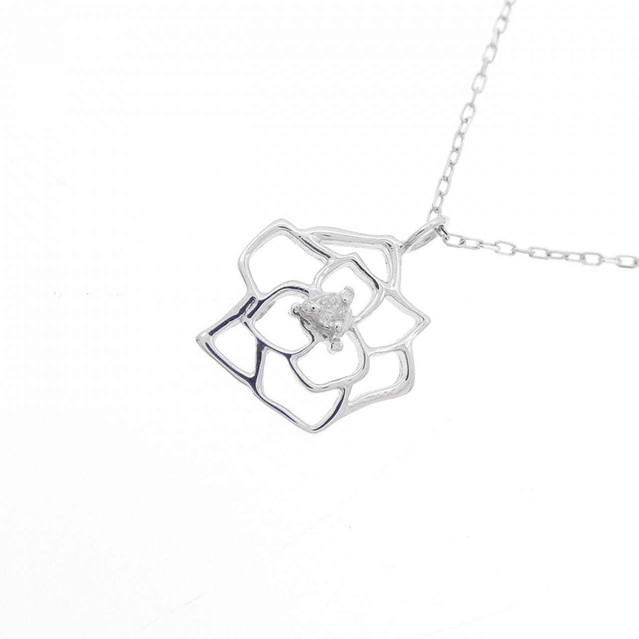 K10WG ローズ ダイヤモンド ネックレス 0.01CT