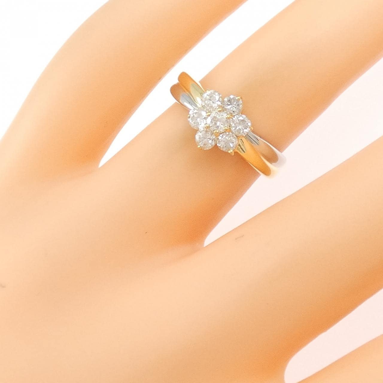 K18YG/PT900 フラワー ダイヤモンド リング 0.53CT