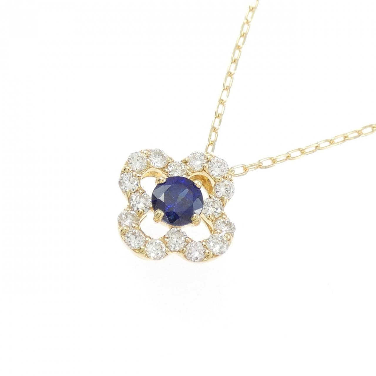 K18YG Flower Sapphire Necklace 0.28CT