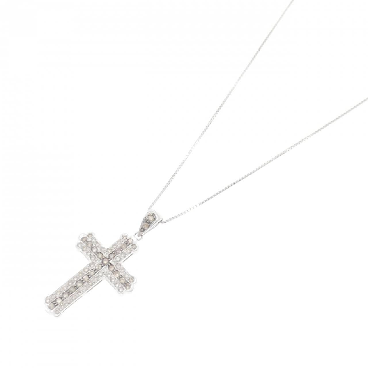 K18WG クロス ダイヤモンド ネックレス 0.76CT