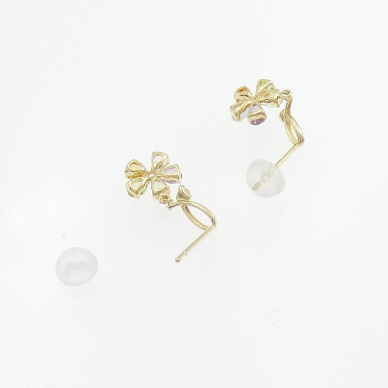 【新品】K10YG フラワー カラーストーン ピアス