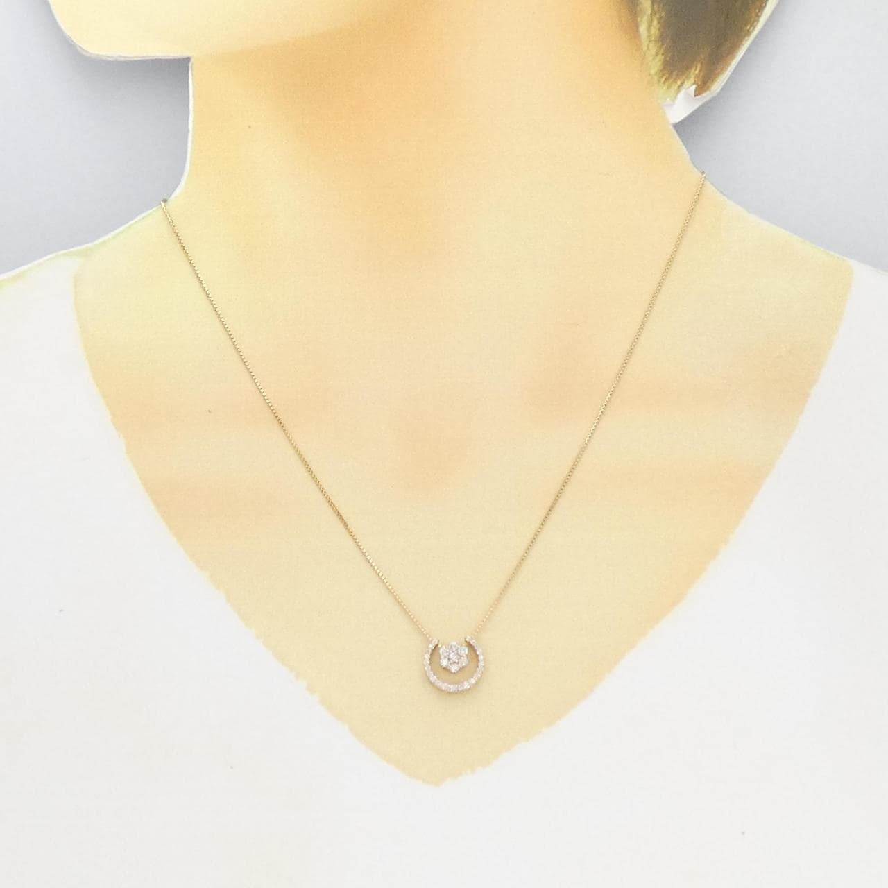 K18PG 2WAY flower Diamond necklace 0.22CT