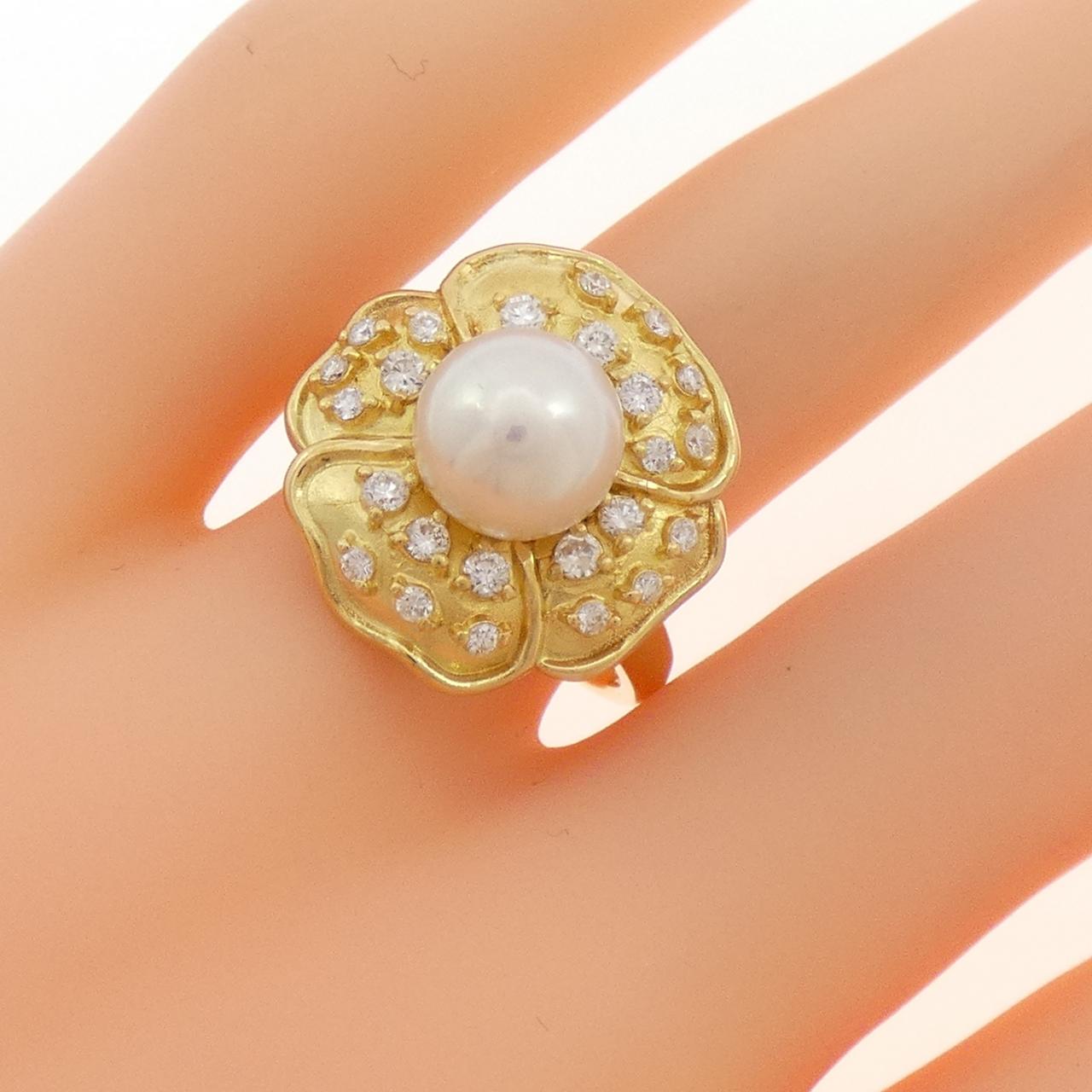 K18YG フラワー アコヤパール リング 7.9mm