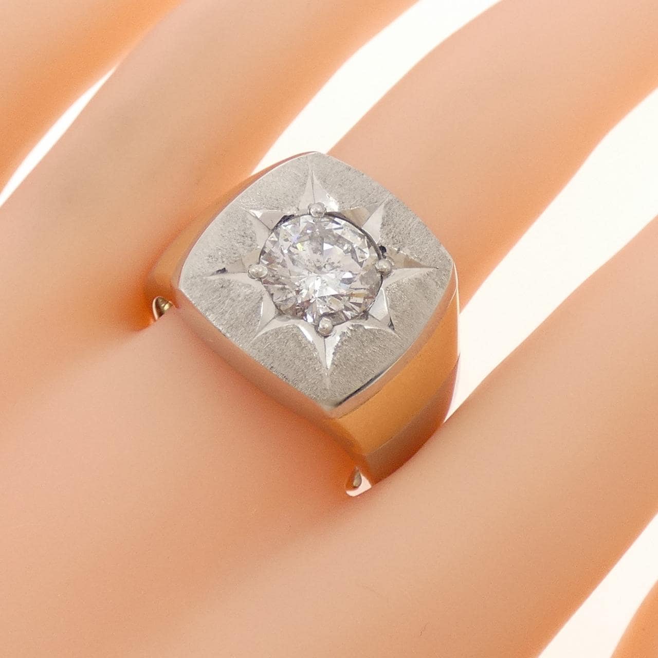 PT900/K18YG 印台 ダイヤモンド リング 2.02CT