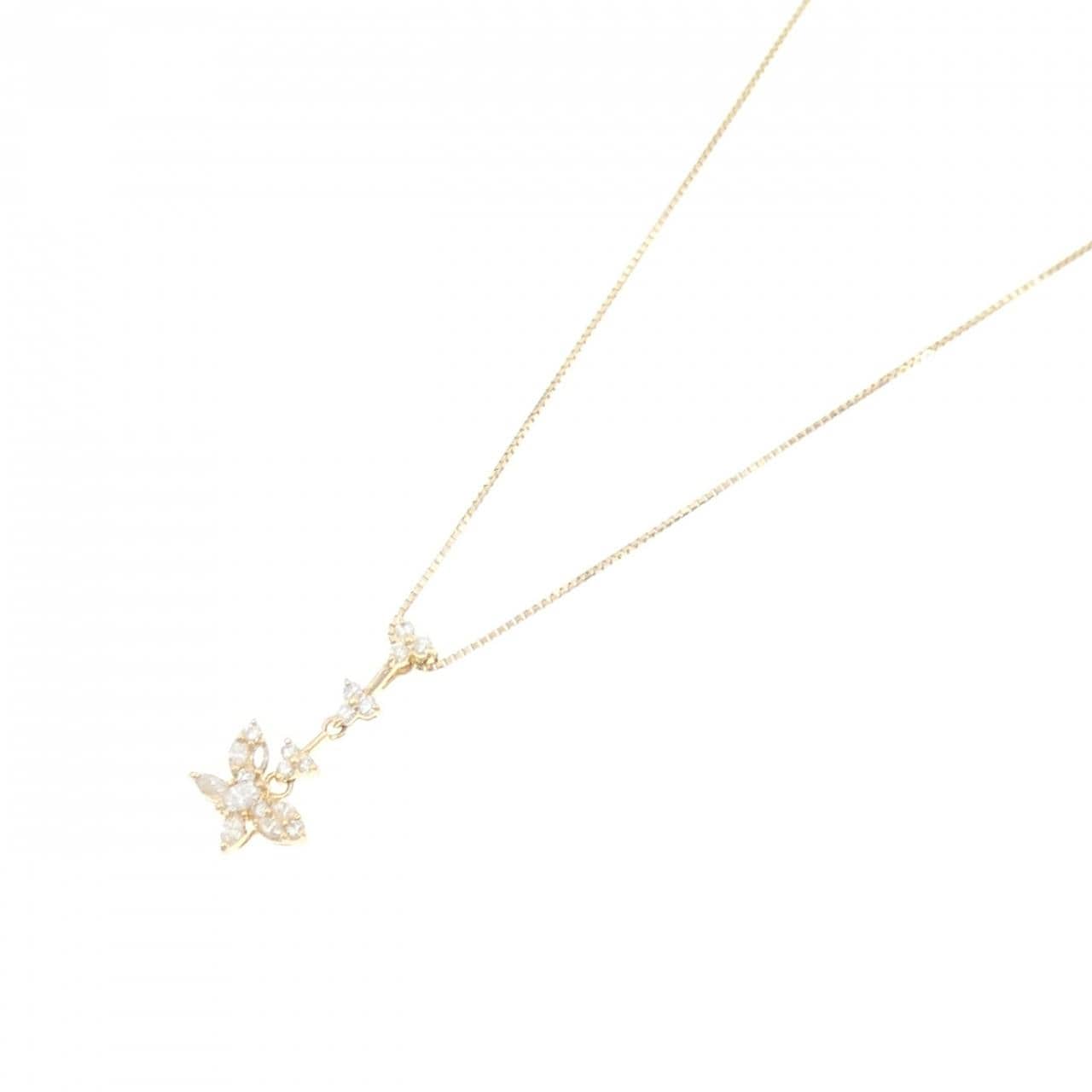 K18YG バタフライ ダイヤモンド ネックレス 0.37CT