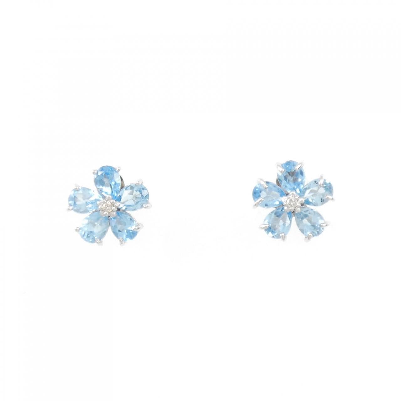 K18WG/K14WG flower blue Topaz earrings