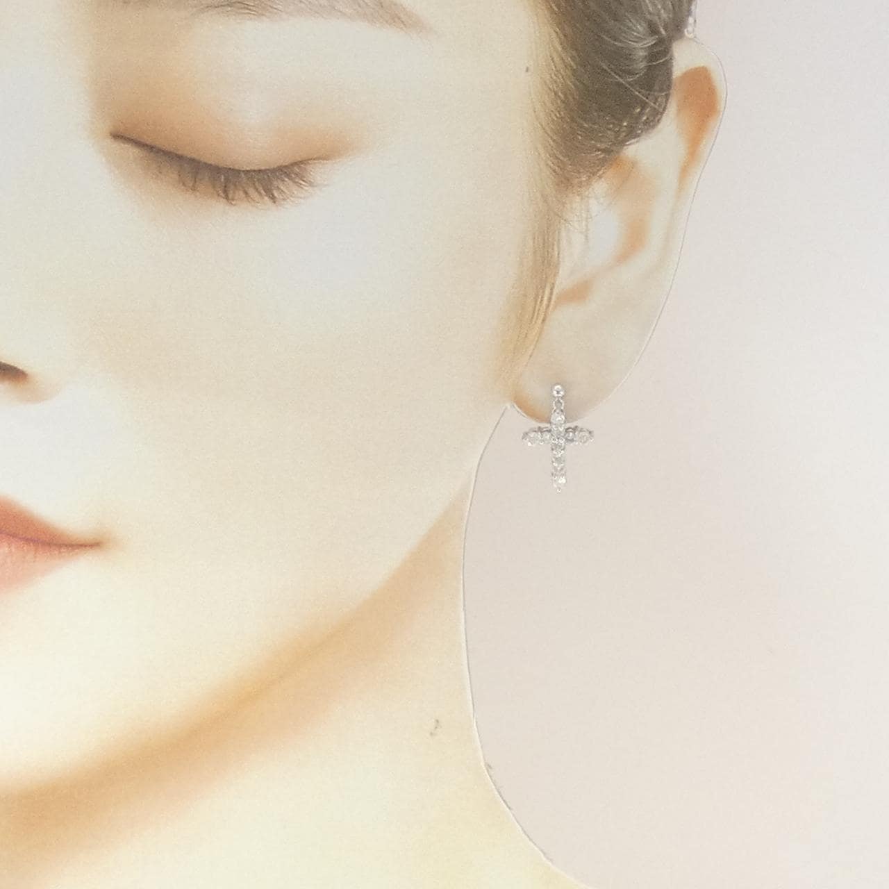 PT900 クロス ダイヤモンド ピアス 1.00CT