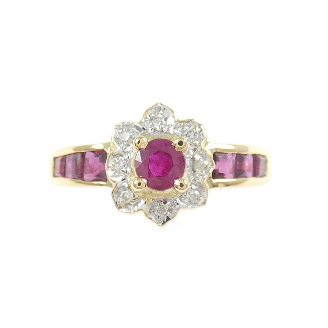 K18YG/K18WG フラワー ルビー リング