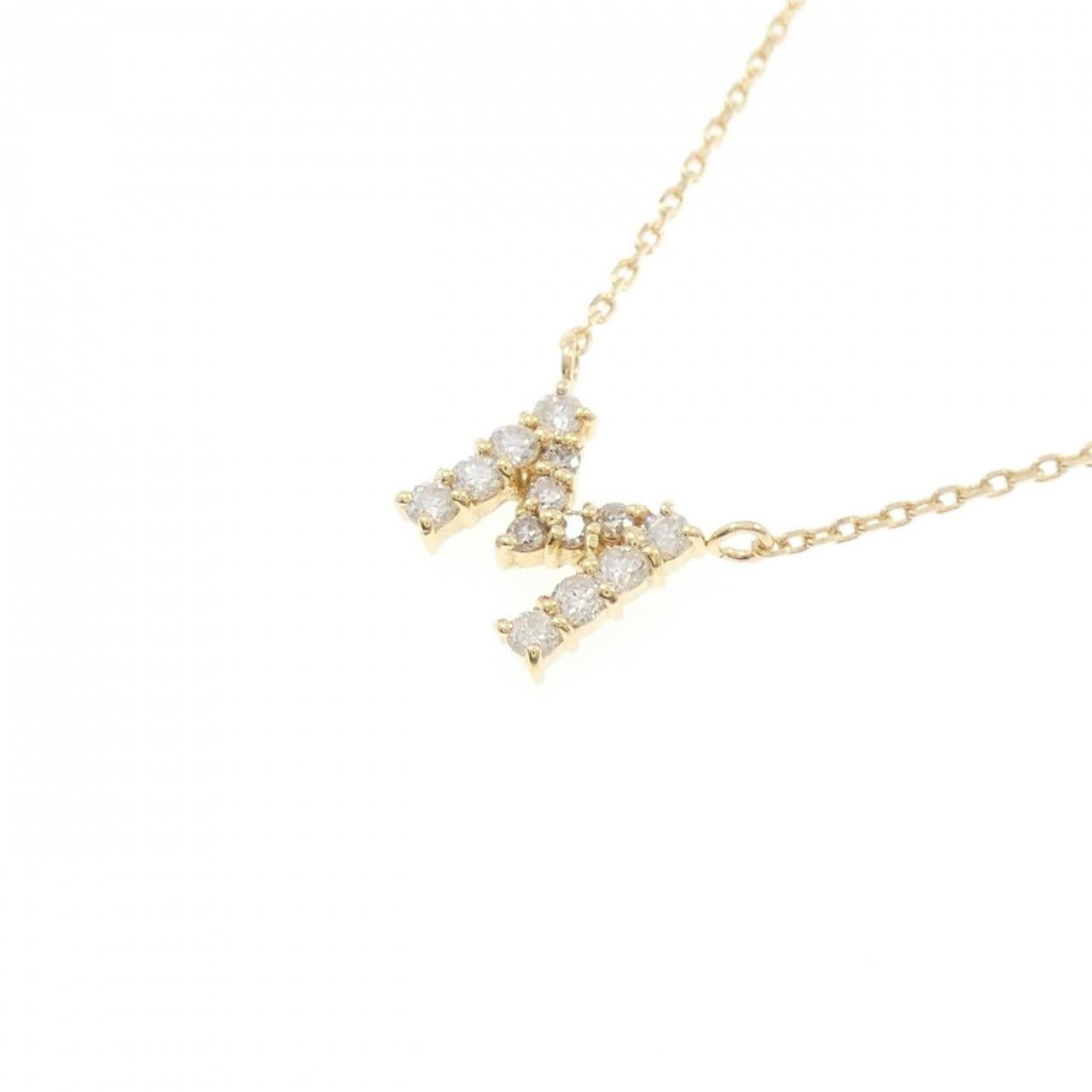 K18YG イニシャルM ダイヤモンド ネックレス 0.16CT