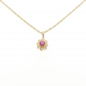 K18YG フラワー ルビー ネックレス 0.33CT