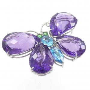 K18WG バタフライ カラーストーン リング