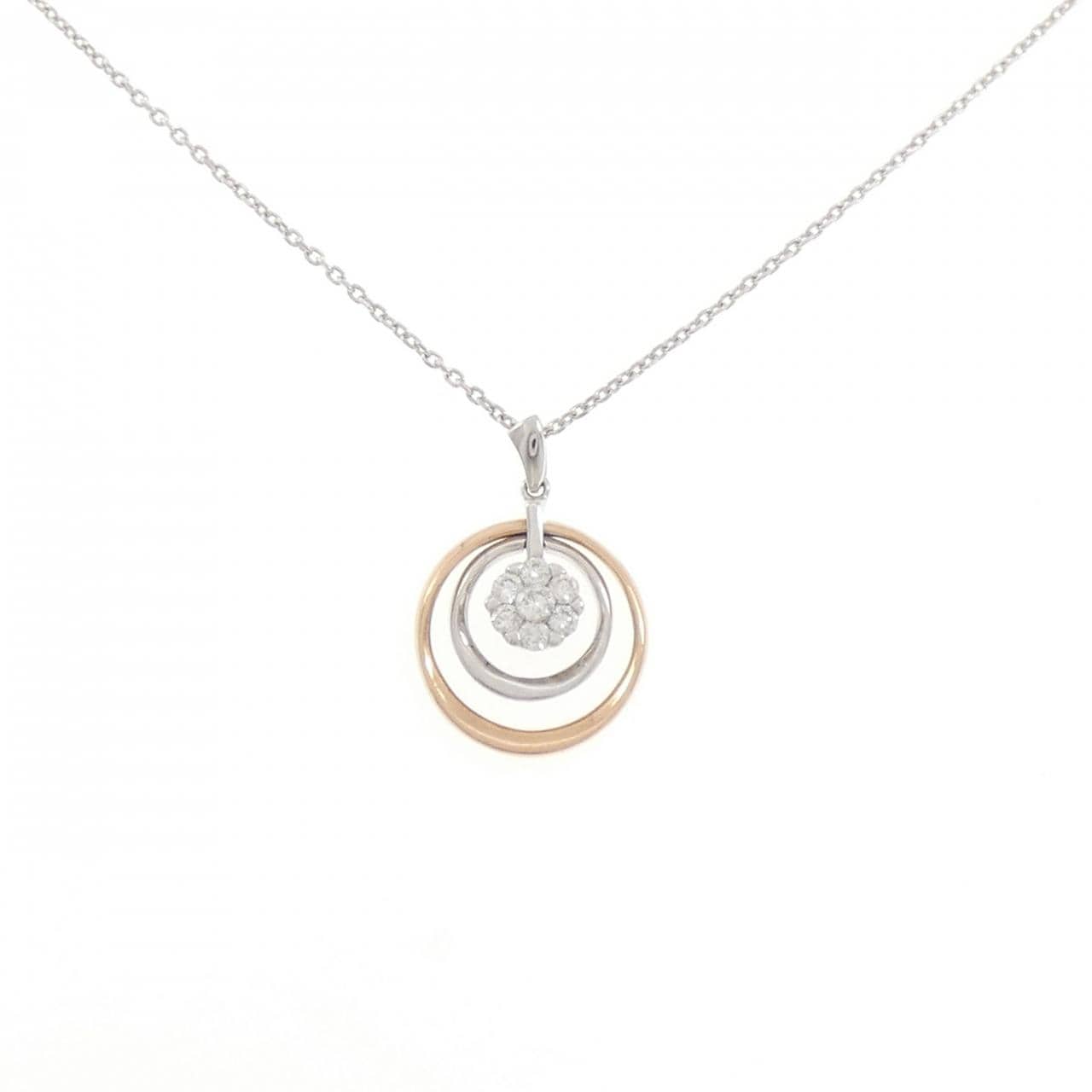 750PG/K18WG フラワー ダイヤモンド ネックレス 0.21CT