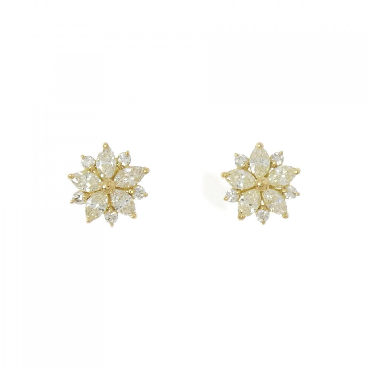 【新品】K18YG フラワー ダイヤモンド ピアス 0.50CT