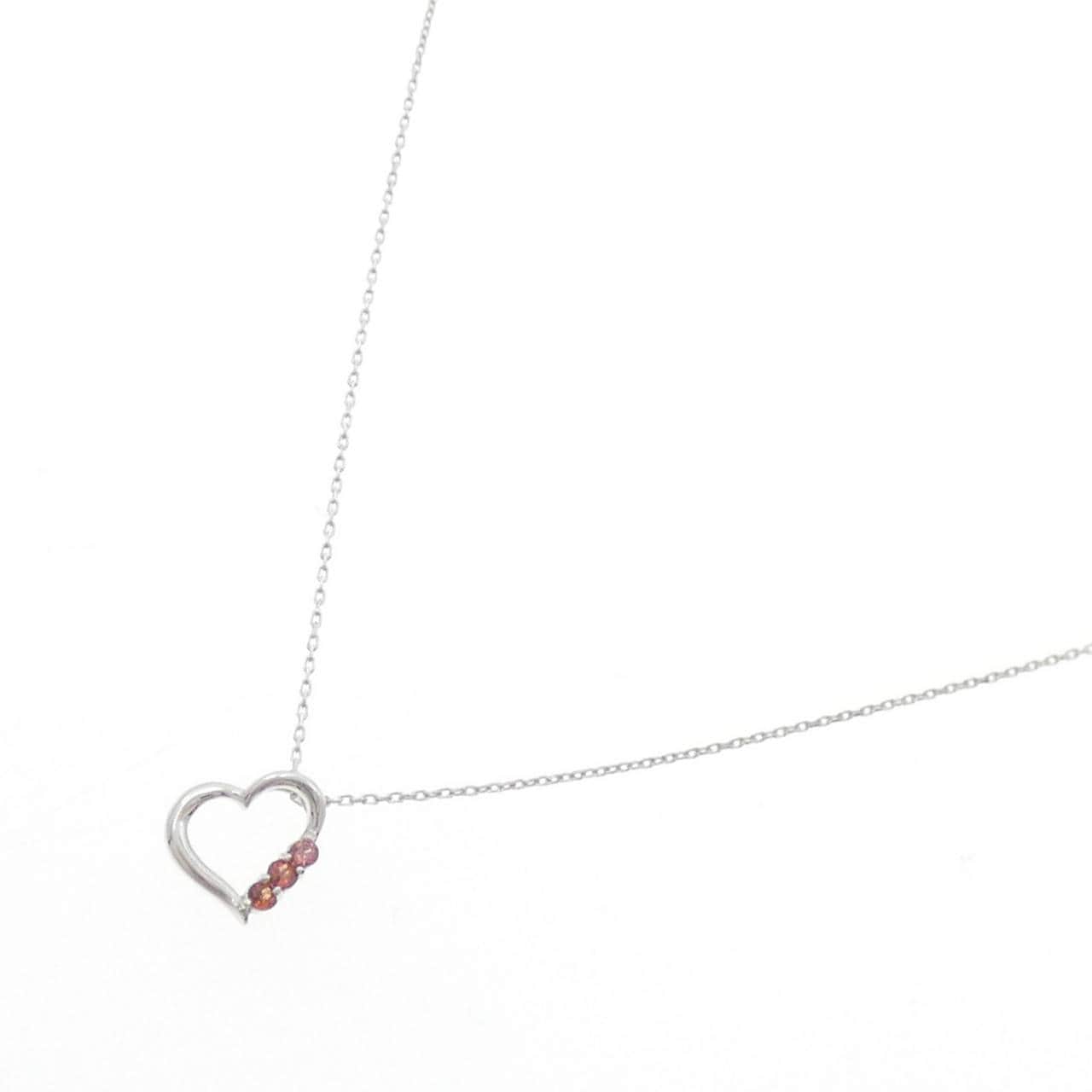 K10WG ハート ガーネット ネックレス