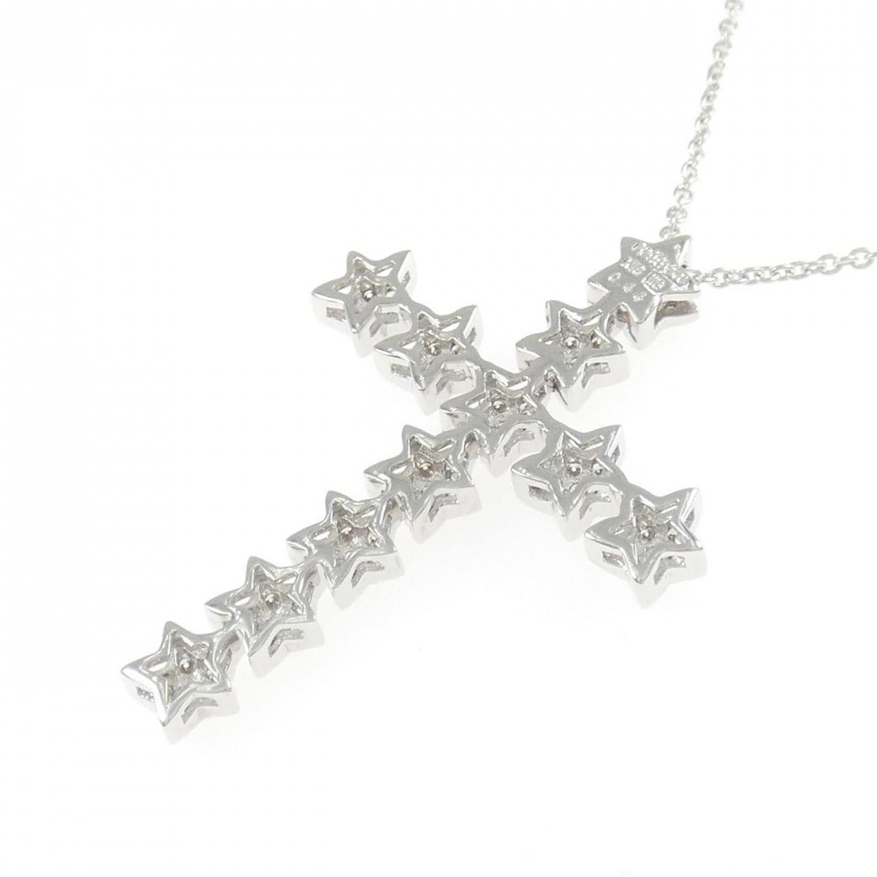 K18WG クロス×スター ダイヤモンド ネックレス 0.44CT