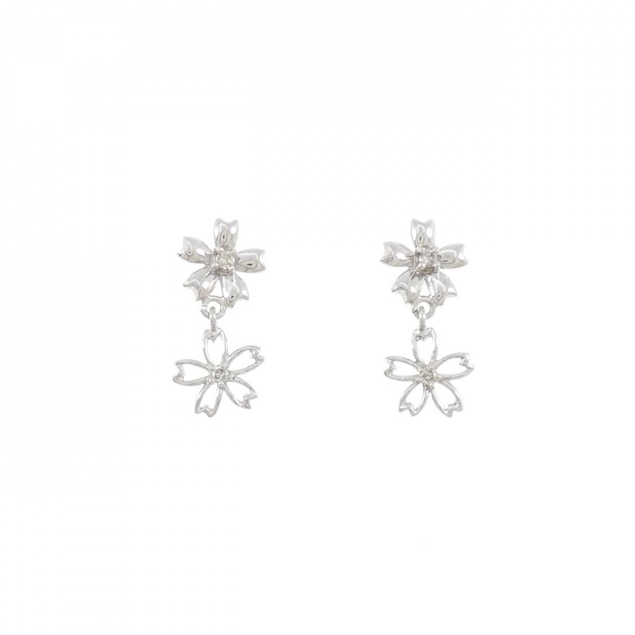 K14WG フラワー ダイヤモンド ピアス 0.04CT