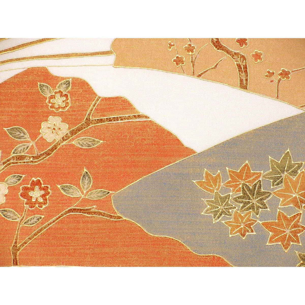 名古屋帯　塩瀬染帯　友禅金彩加工