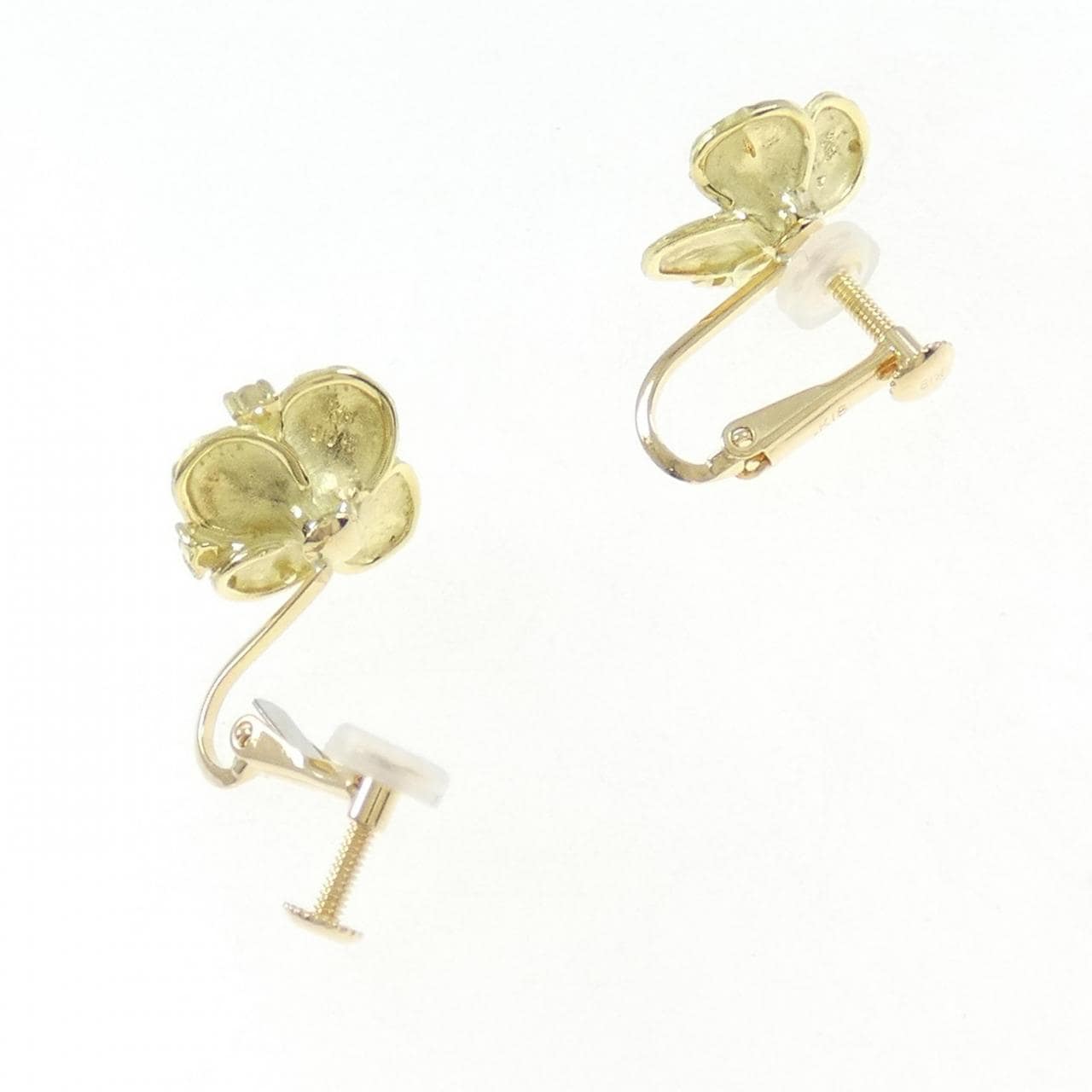 K18YG フラワー ダイヤモンド イヤリング 0.08CT