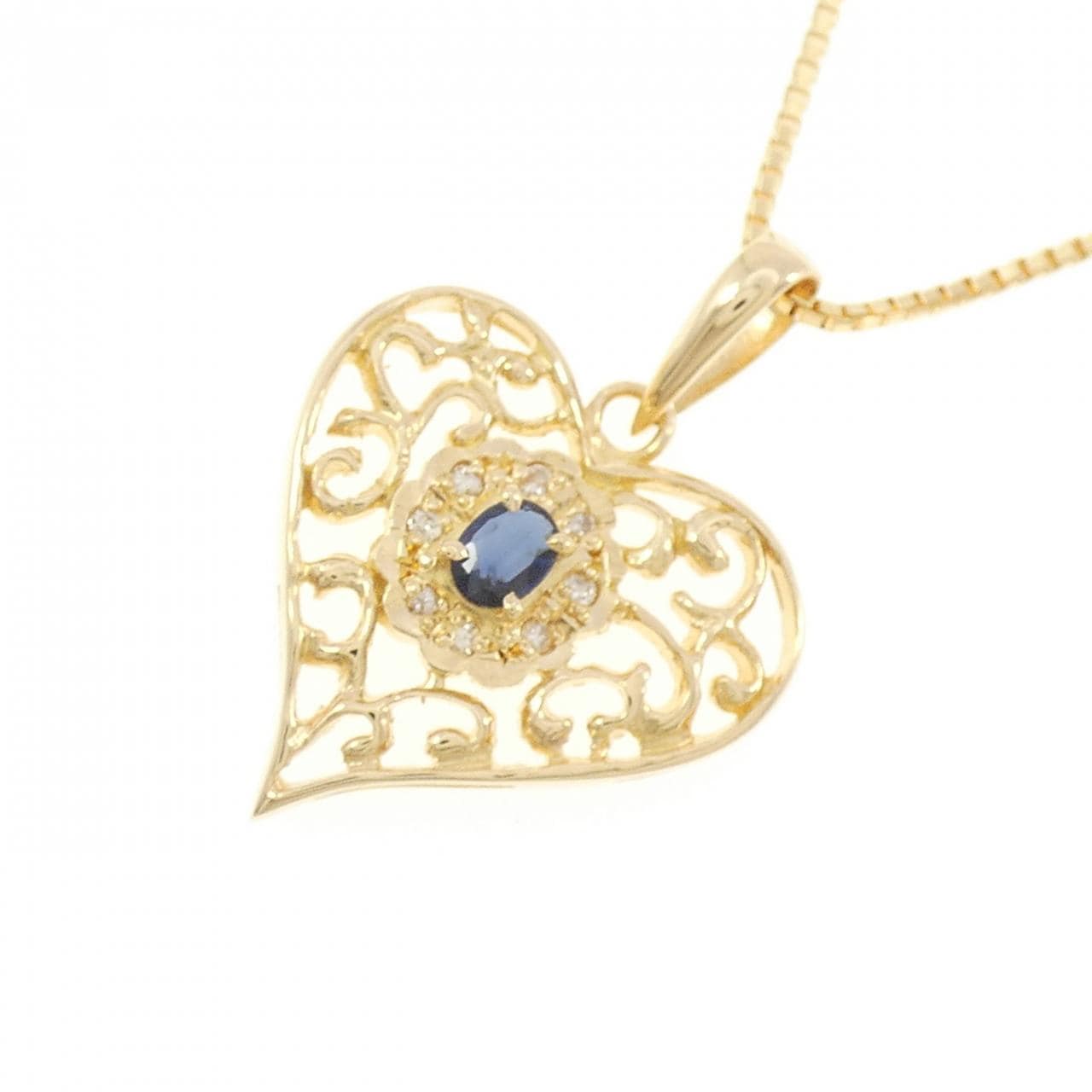 K18YG ハート サファイヤ ネックレス 0.20CT