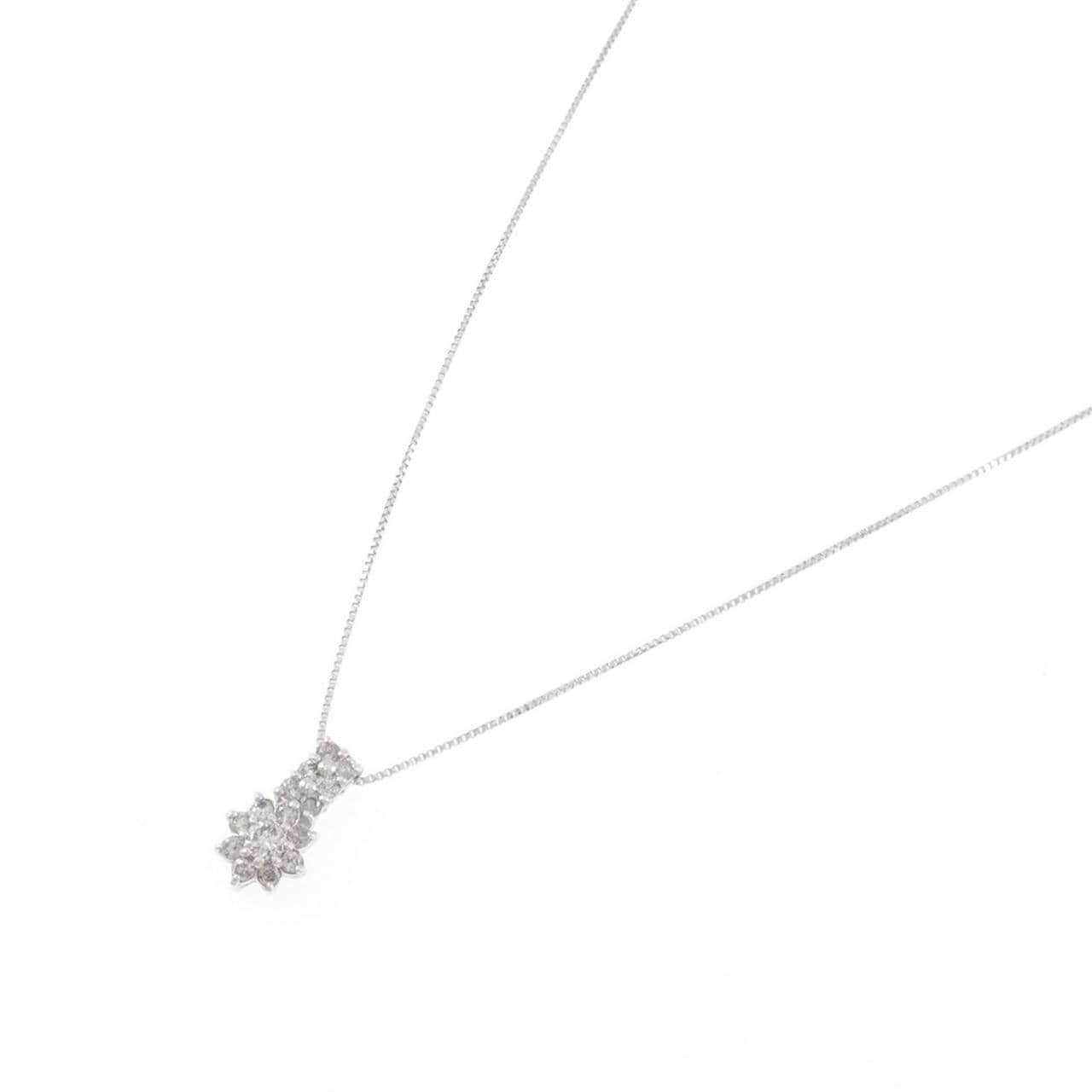 K18WG フラワー ダイヤモンド ネックレス 0.30CT