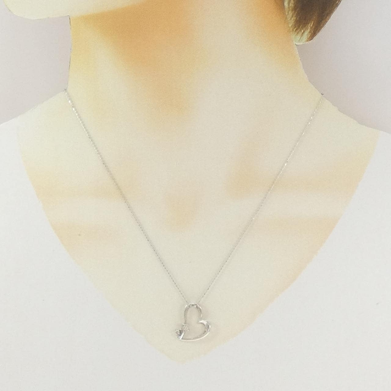 K18WG ハート×フラワー ダイヤモンド ネックレス 0.10CT