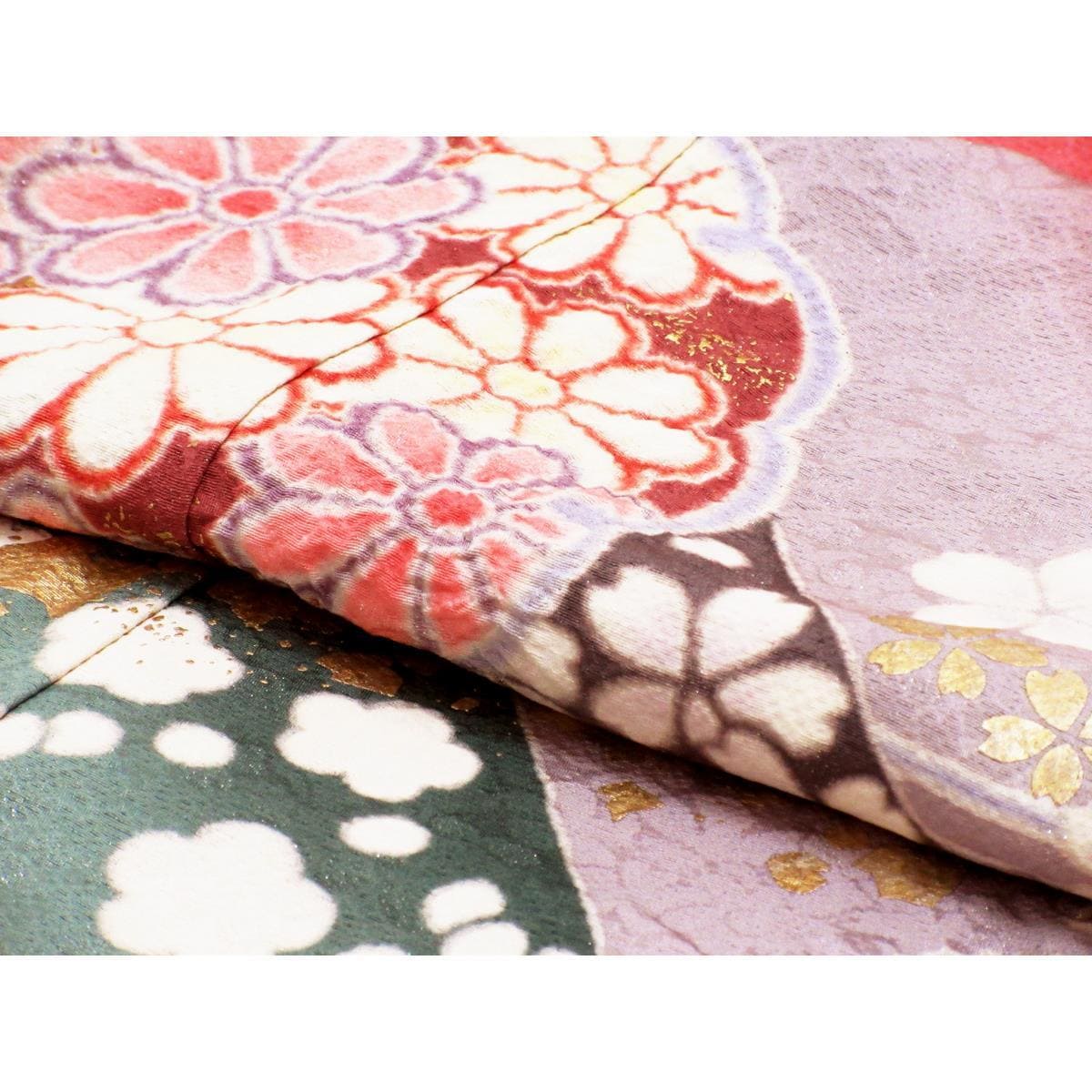 振袖　銀通しボカシ染　友禅金彩加工　絞り入