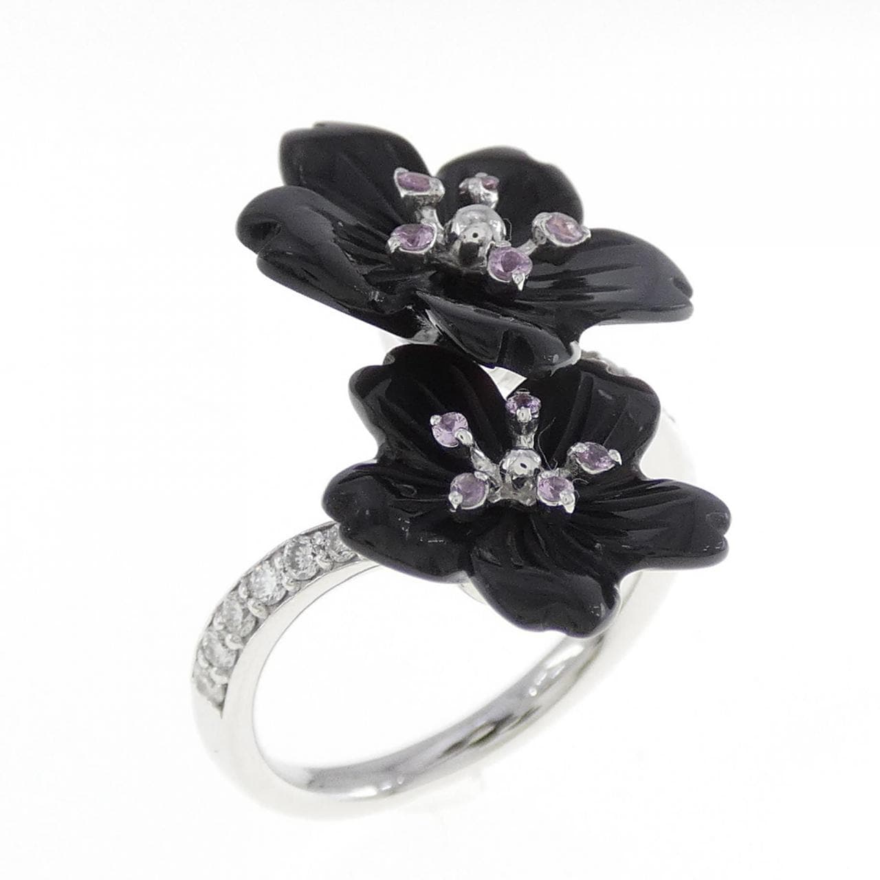 K18WG flower color stone ring