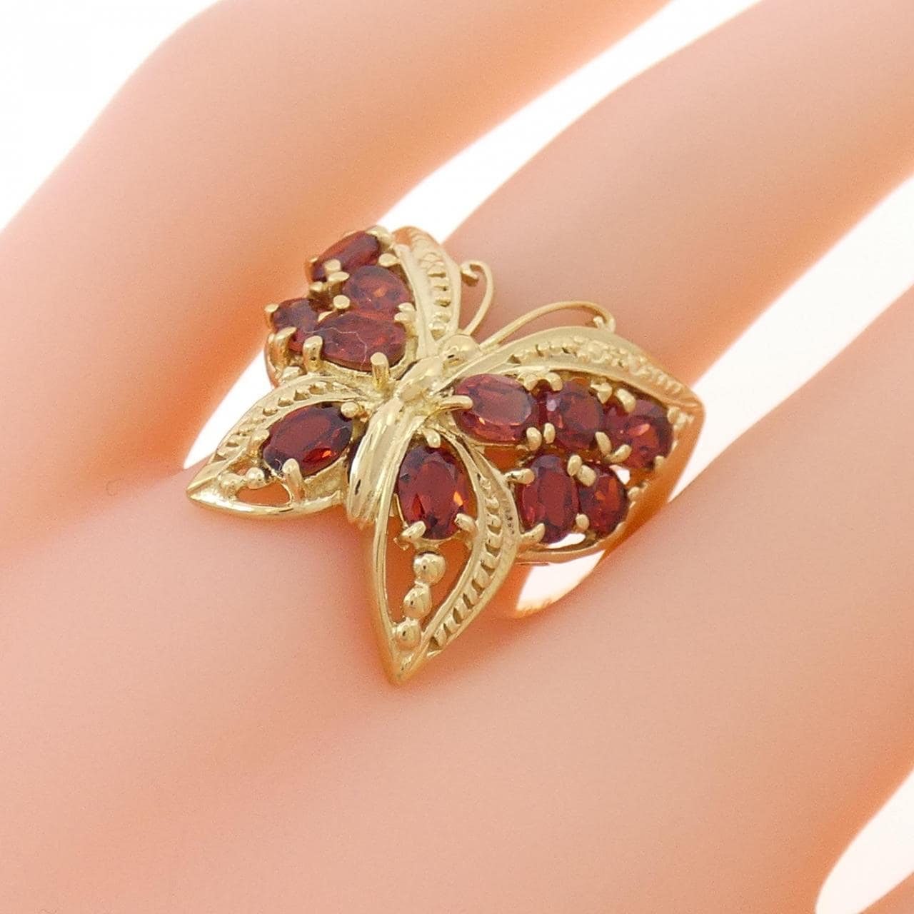 K18YG バタフライ ガーネット リング 2.00CT