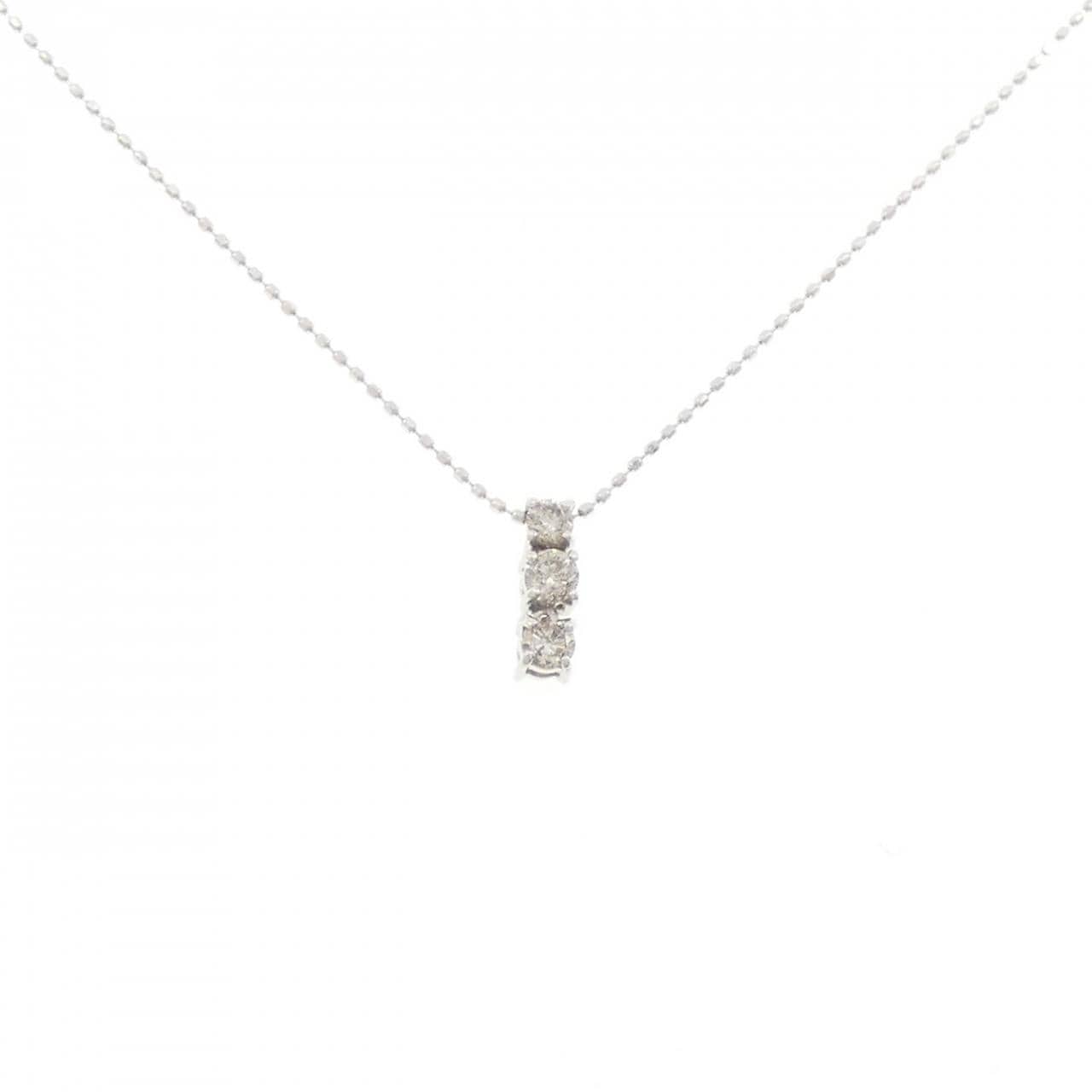 K18WG スリーストーン ダイヤモンド ネックレス 0.30CT