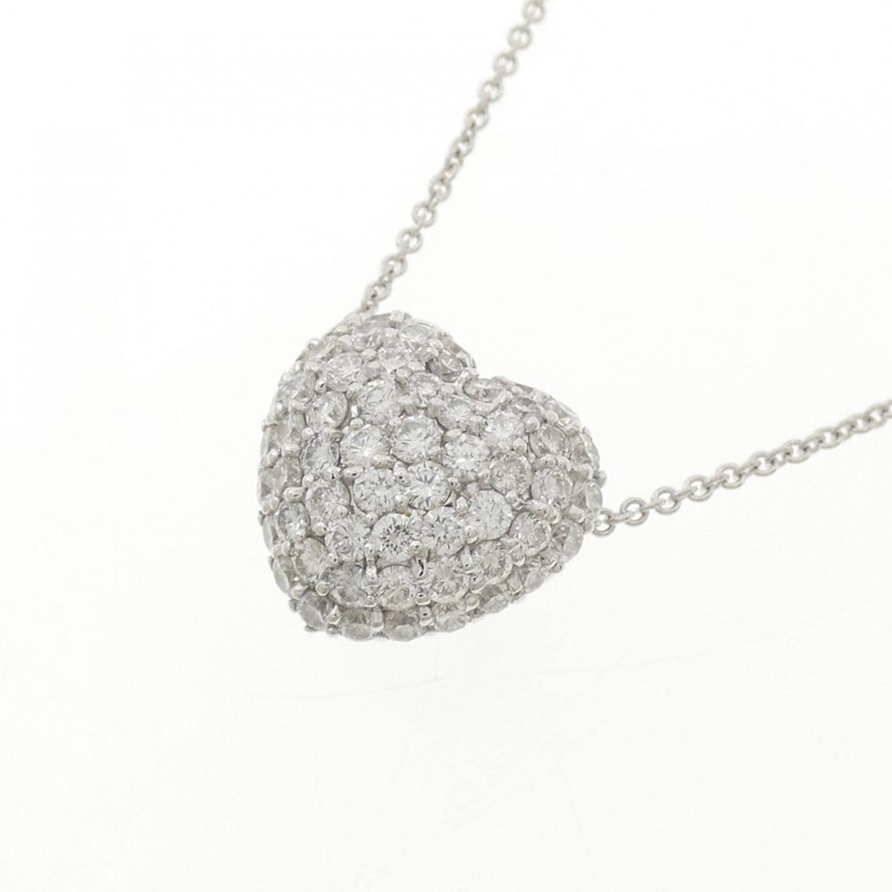 K18WG ハート パヴェ ダイヤモンド ネックレス 1.00CT