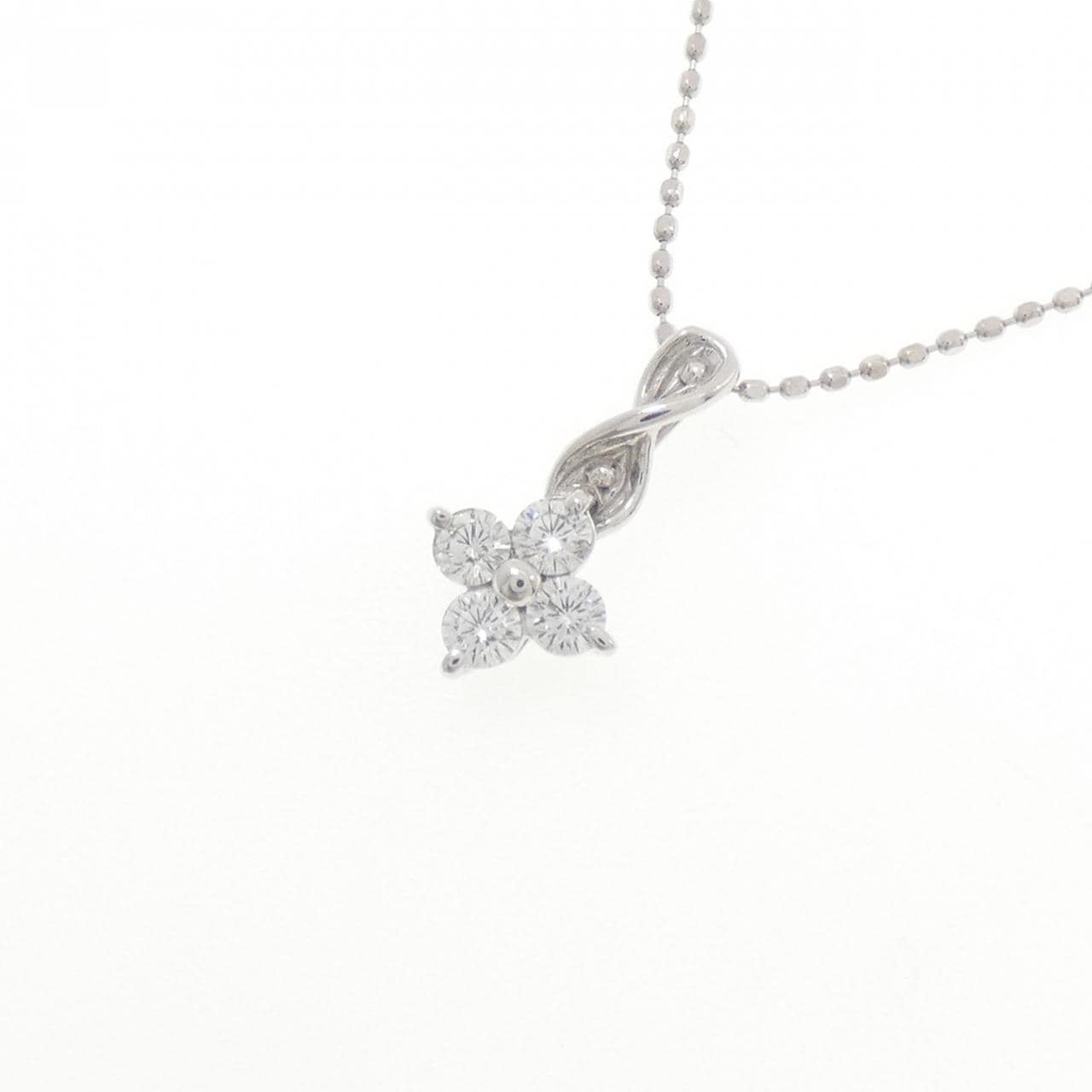 K18WG フラワー ダイヤモンド ネックレス 0.20CT