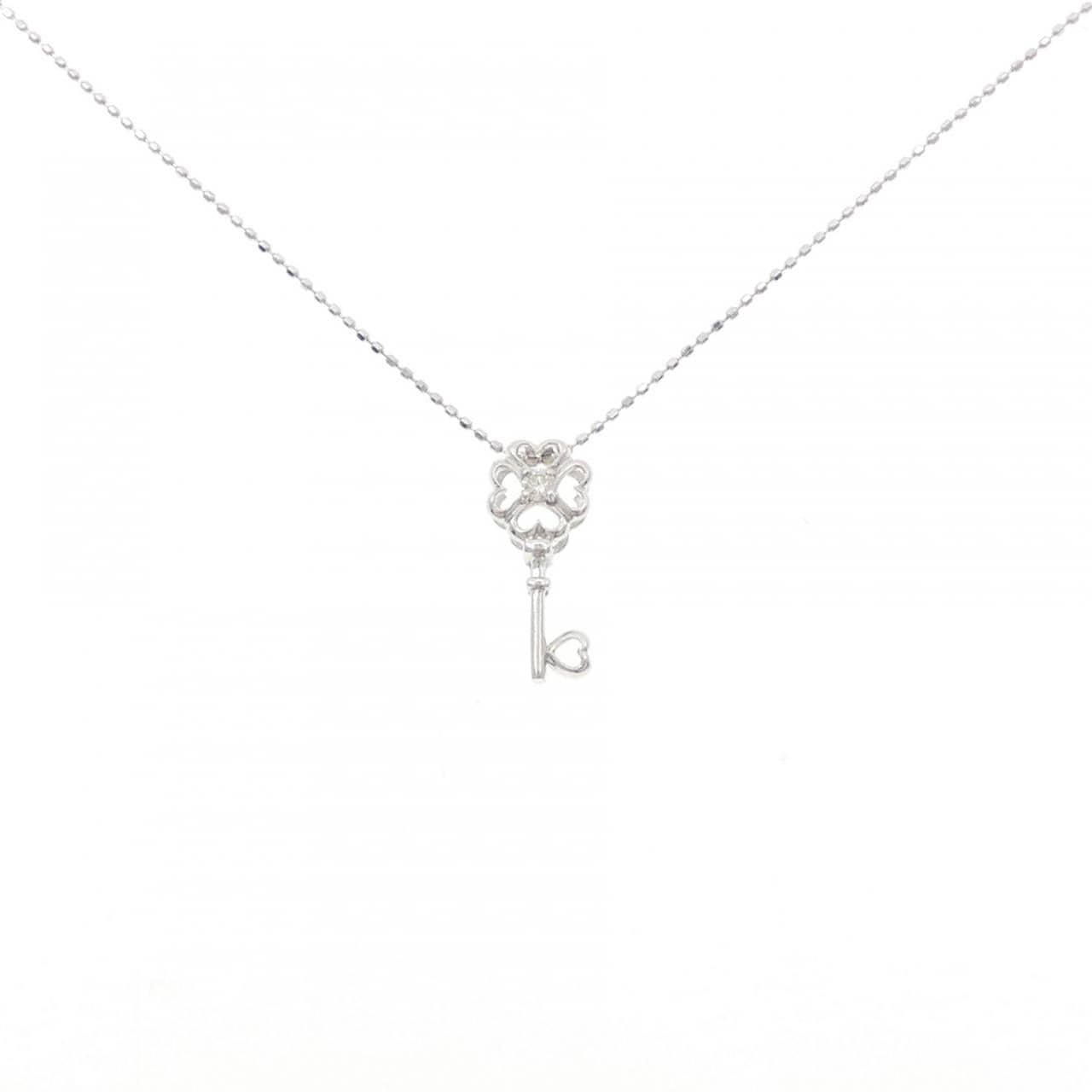 K18WG  クローバー×キー ダイヤモンド ネックレス 0.05CT
