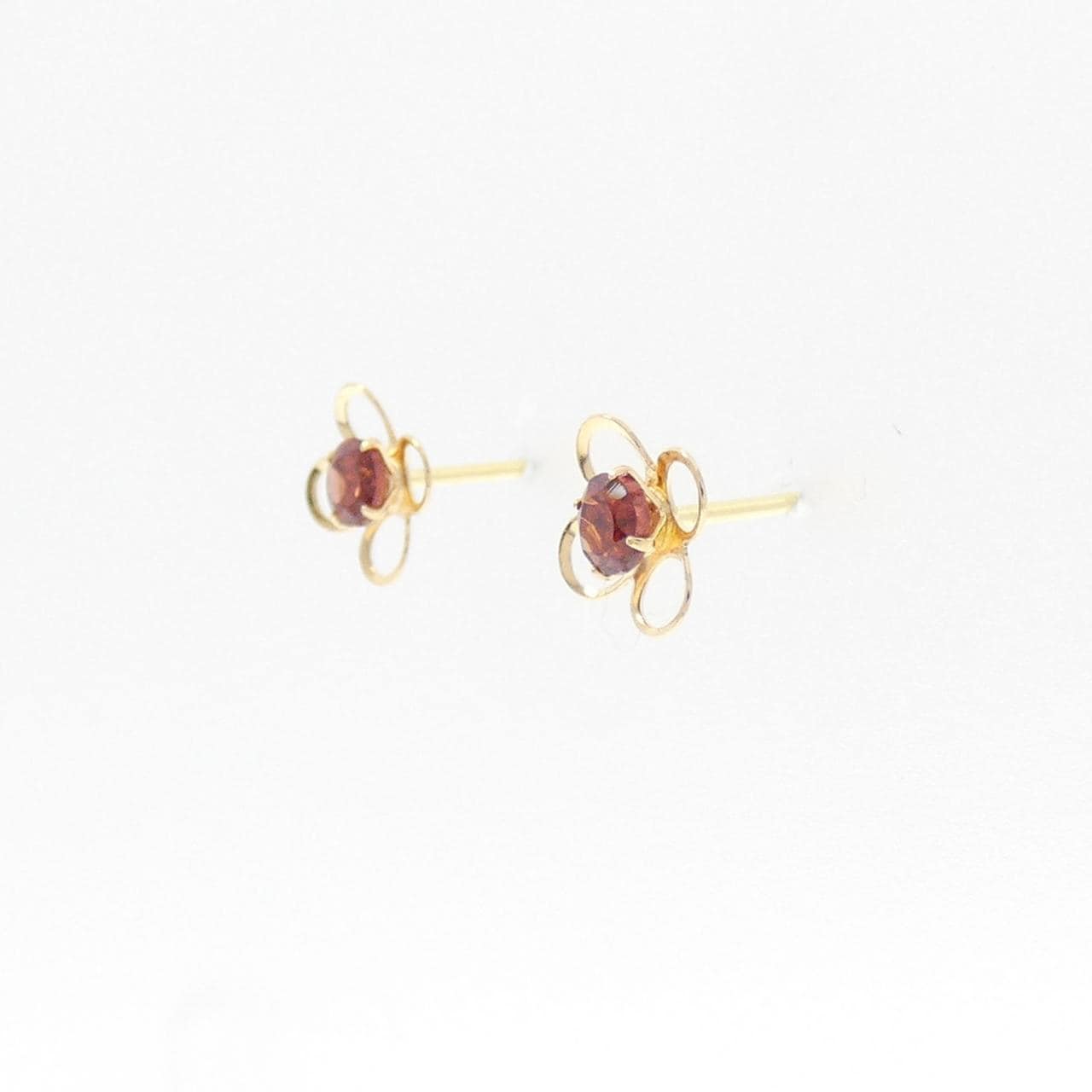 【新品】K18YG フラワー ガーネット ピアス