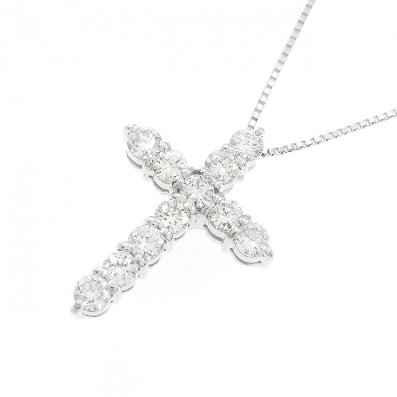 K18WG クロス ダイヤモンド ネックレス 1.045CT