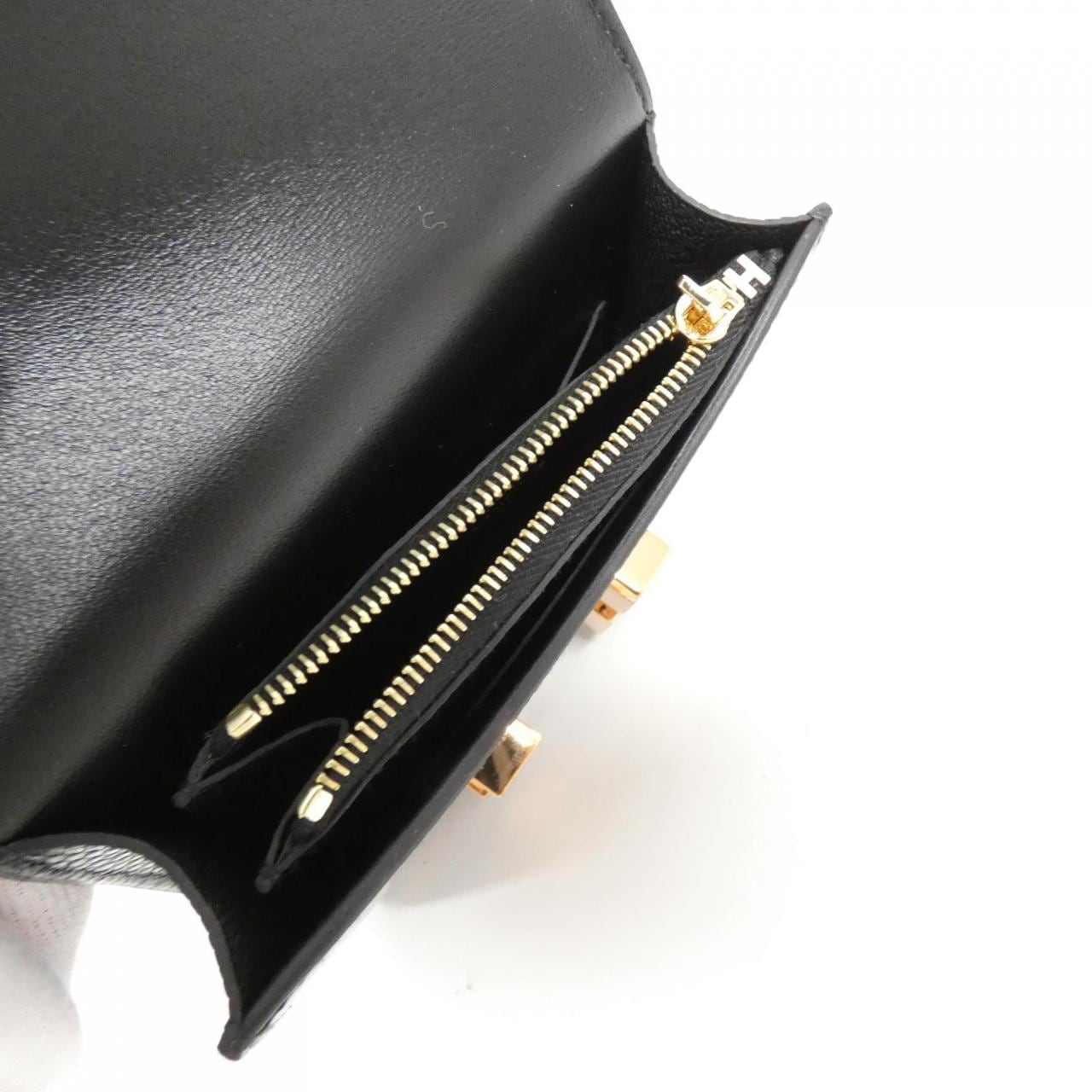 25cm仕様外側激レアほぼ新品 エルメス コンスタンス スリム アリゲーター 二つ折り財布 コインケース カードケース ブラック ゴールド金具