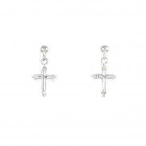 K18WG クロス ダイヤモンド ピアス 0.08CT