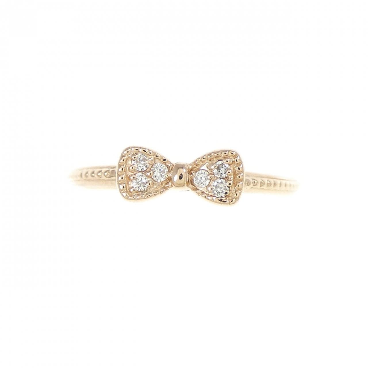 K18PG リボン ダイヤモンド ピンキーリング 0.03CT