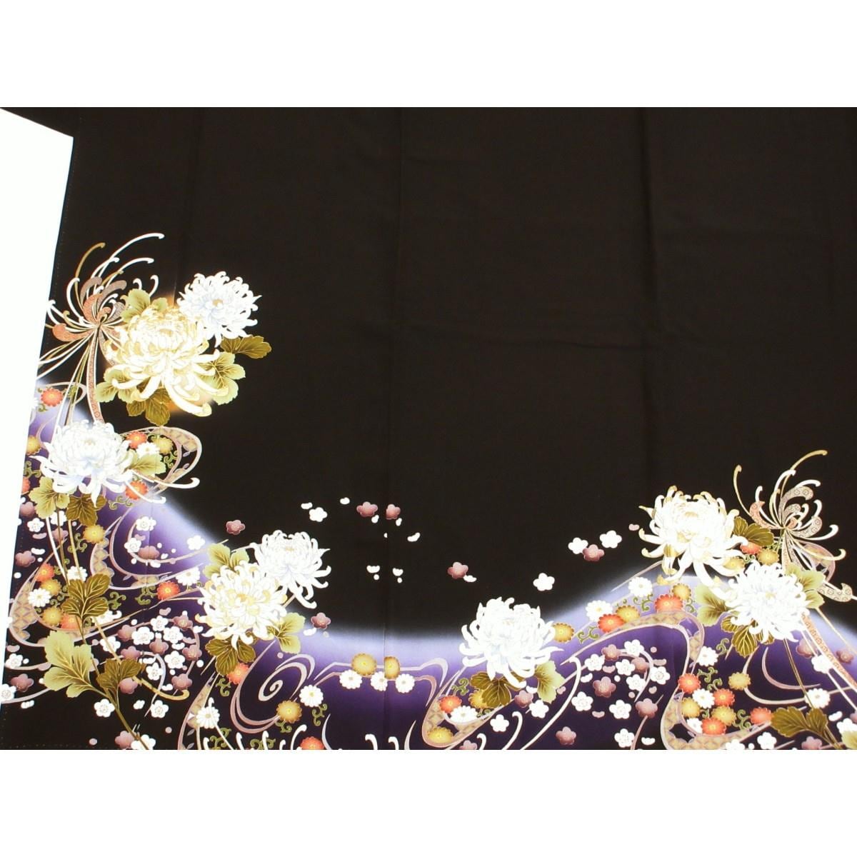 留袖　友禅金彩加工　刺繍入り　丸に木瓜　身幅２Ｌ寸