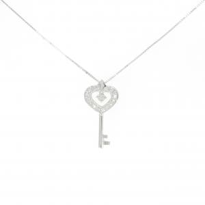K14WG キー×ハート ダイヤモンド ネックレス 0.13CT