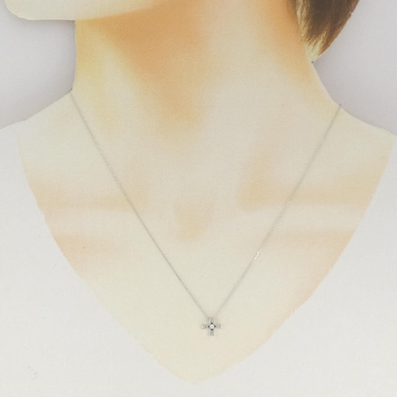 K18WG クロス ダイヤモンド ネックレス 0.014CT