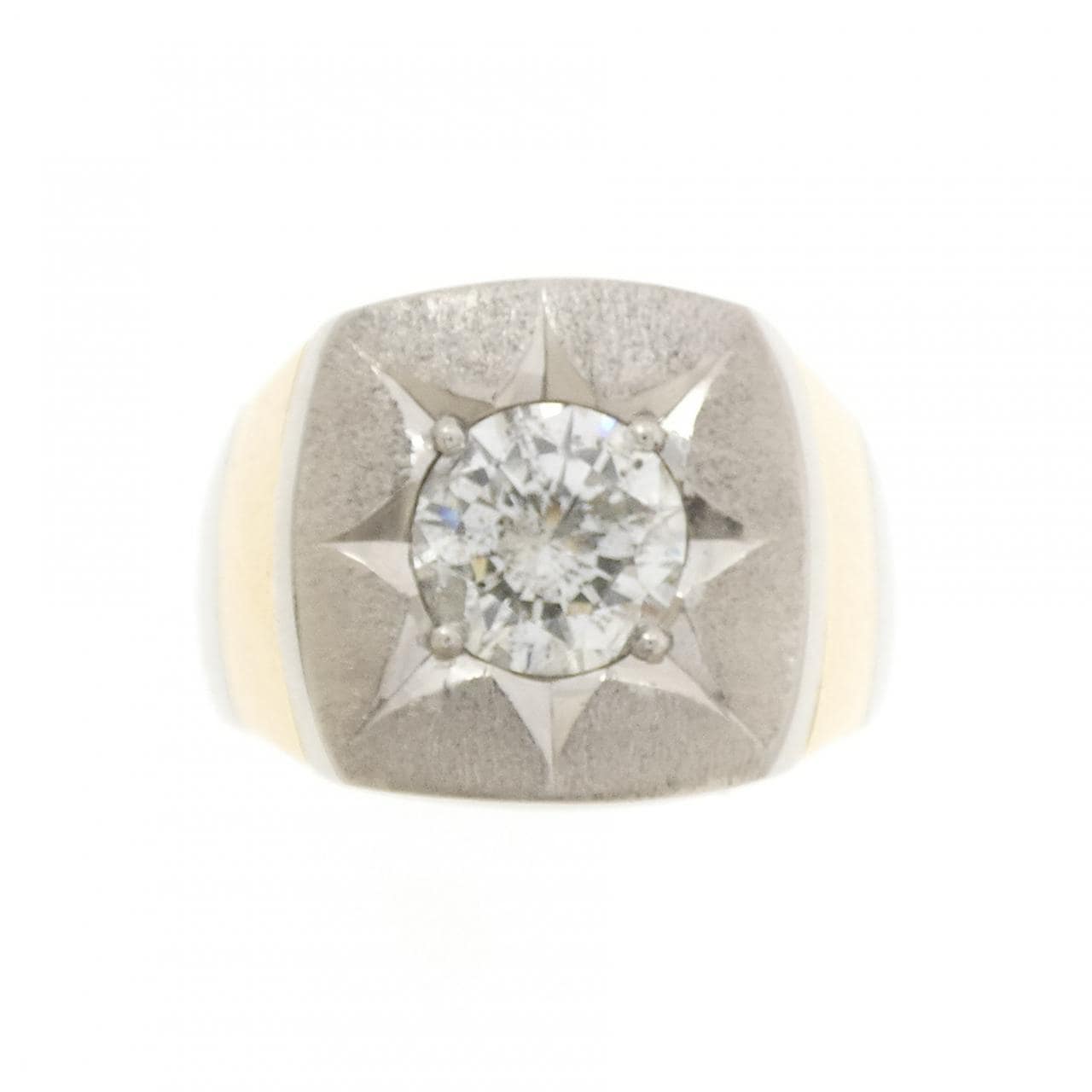 PT900/K18YG 印台 ダイヤモンド リング 2.02CT