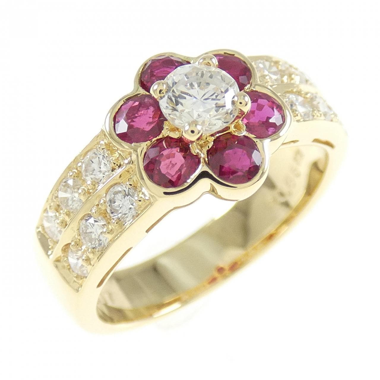 K18YG フラワー ルビー リング 0.85CT