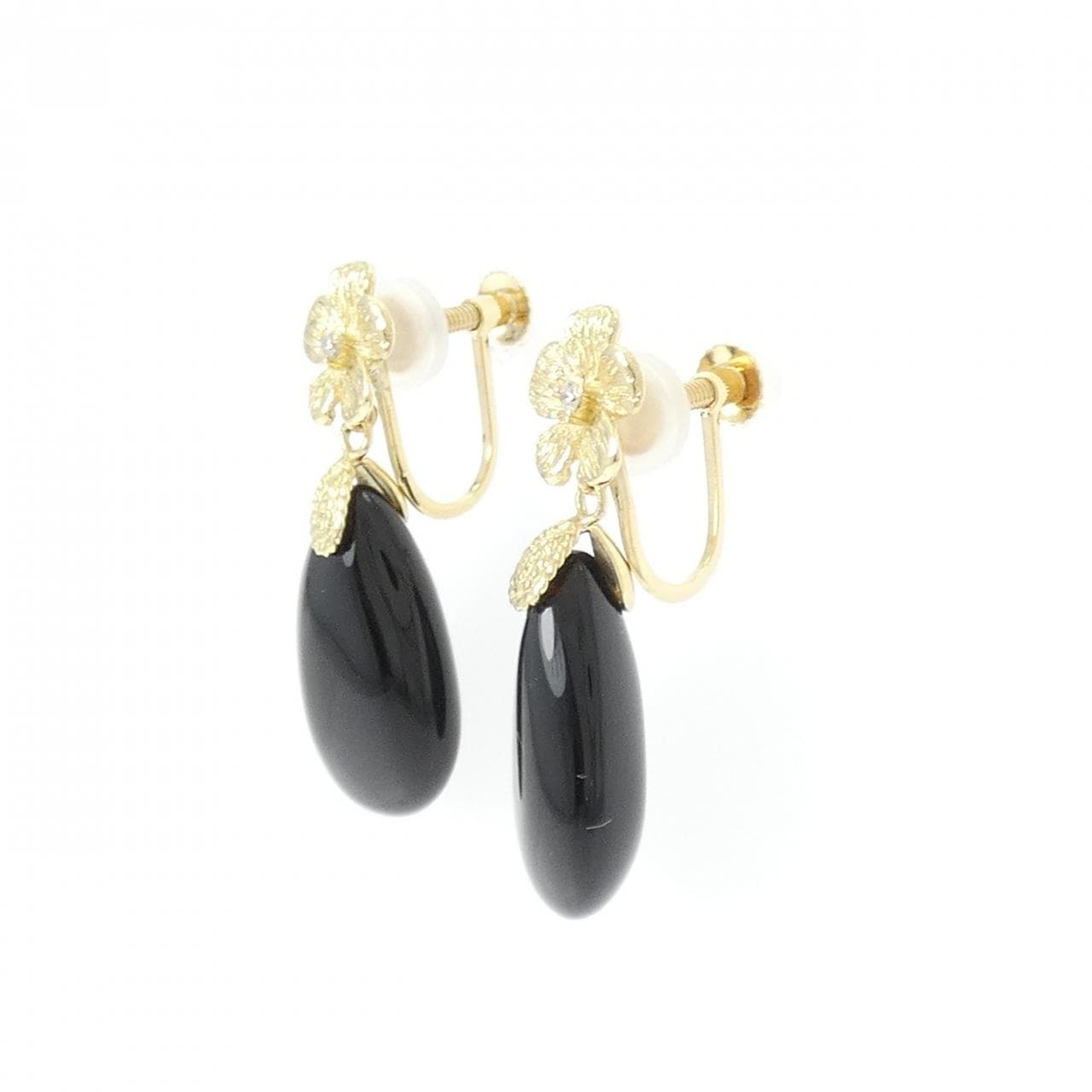 K18YG Flower Onyx Earrings