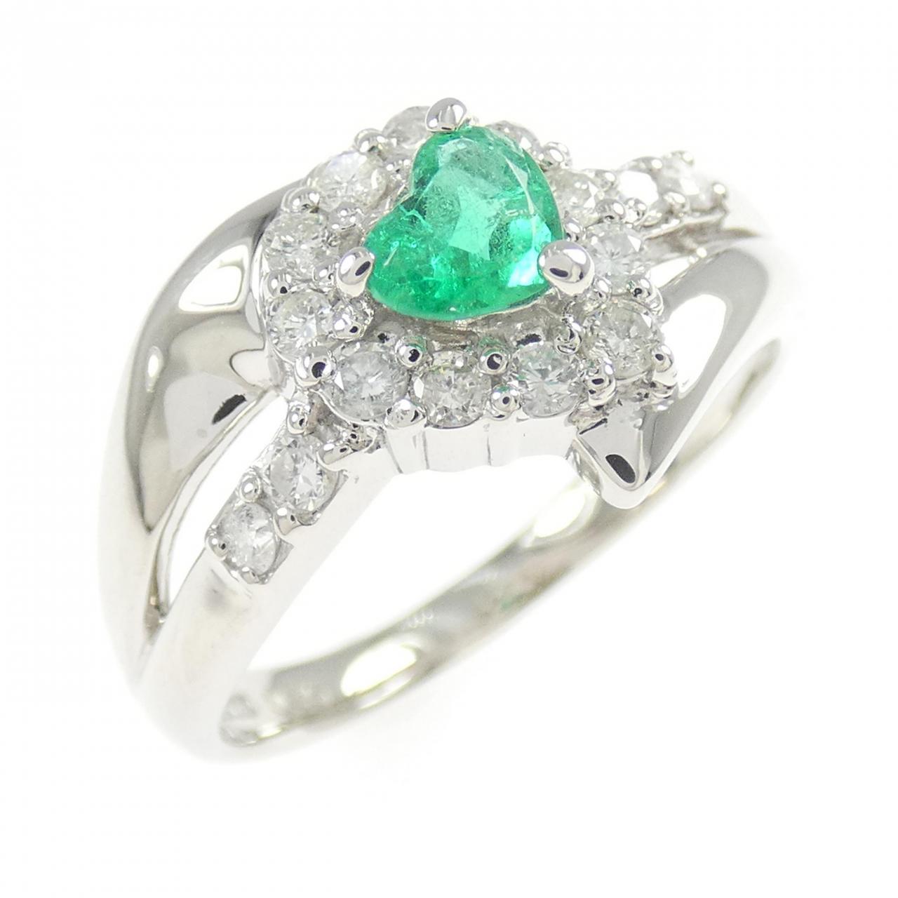 PT900 ハート エメラルド リング 0.35CT